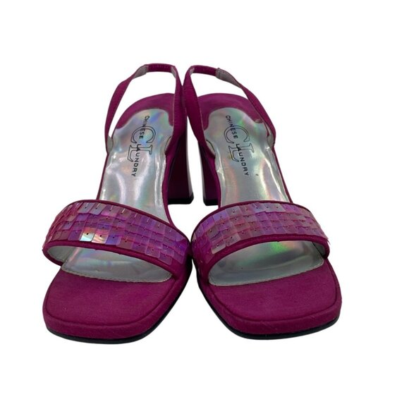 Chinese Laundry Fuchsia Heeled Sandals Sequins 4" Heels Strappy Womens Size 5.5M - Picture 2 of 12